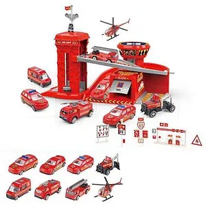 Garage Voiture Jouet Parking Pompier